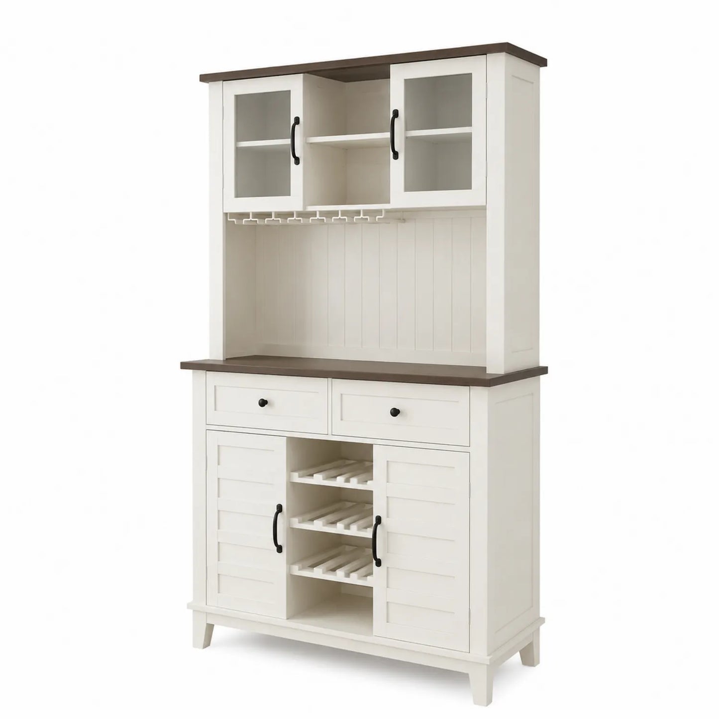 Holz-MDF Sideboard mit Vitrine Weiß-Braun