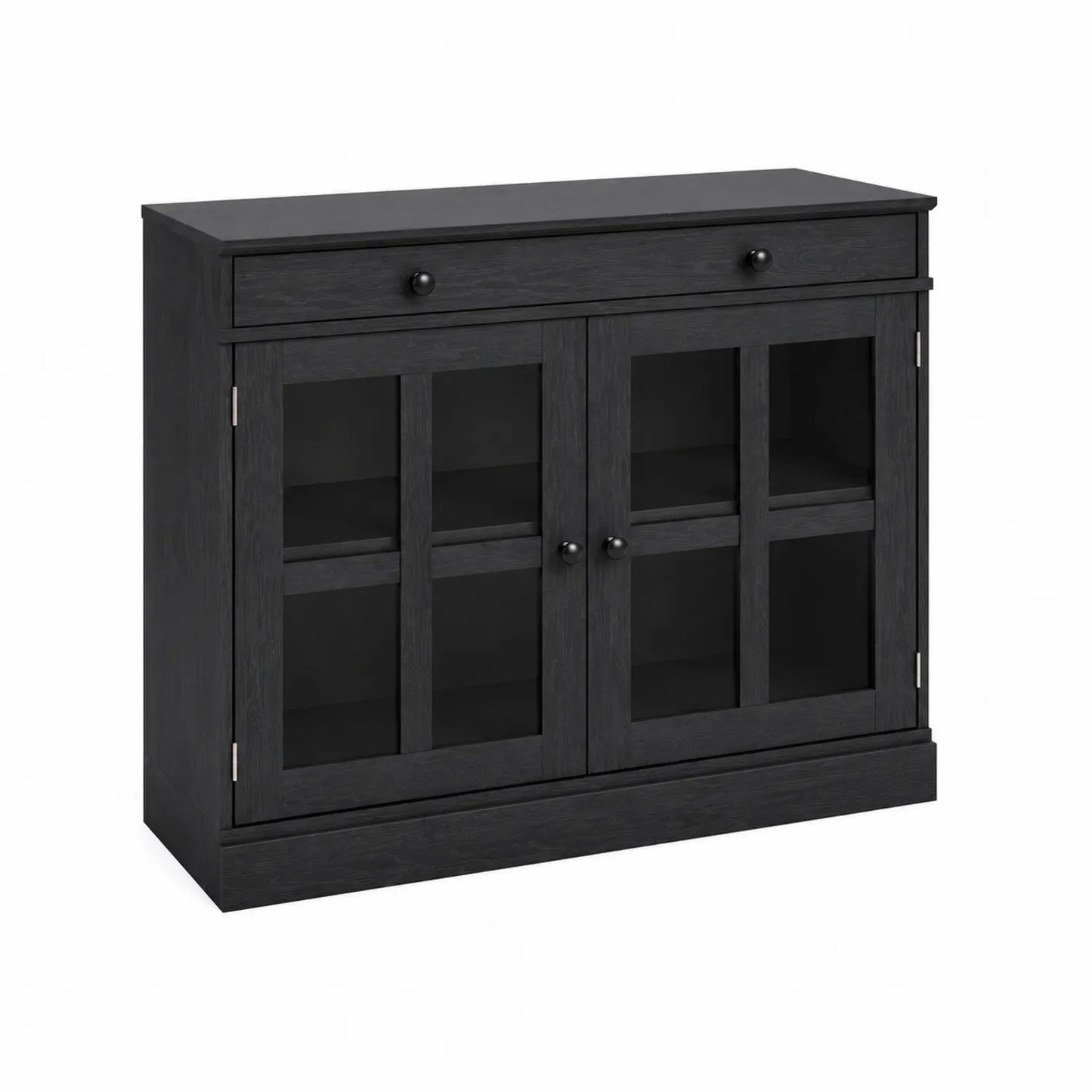 Schwarzes Holz-Sideboard mit Glastüren und Schublade 90x35x80 cm