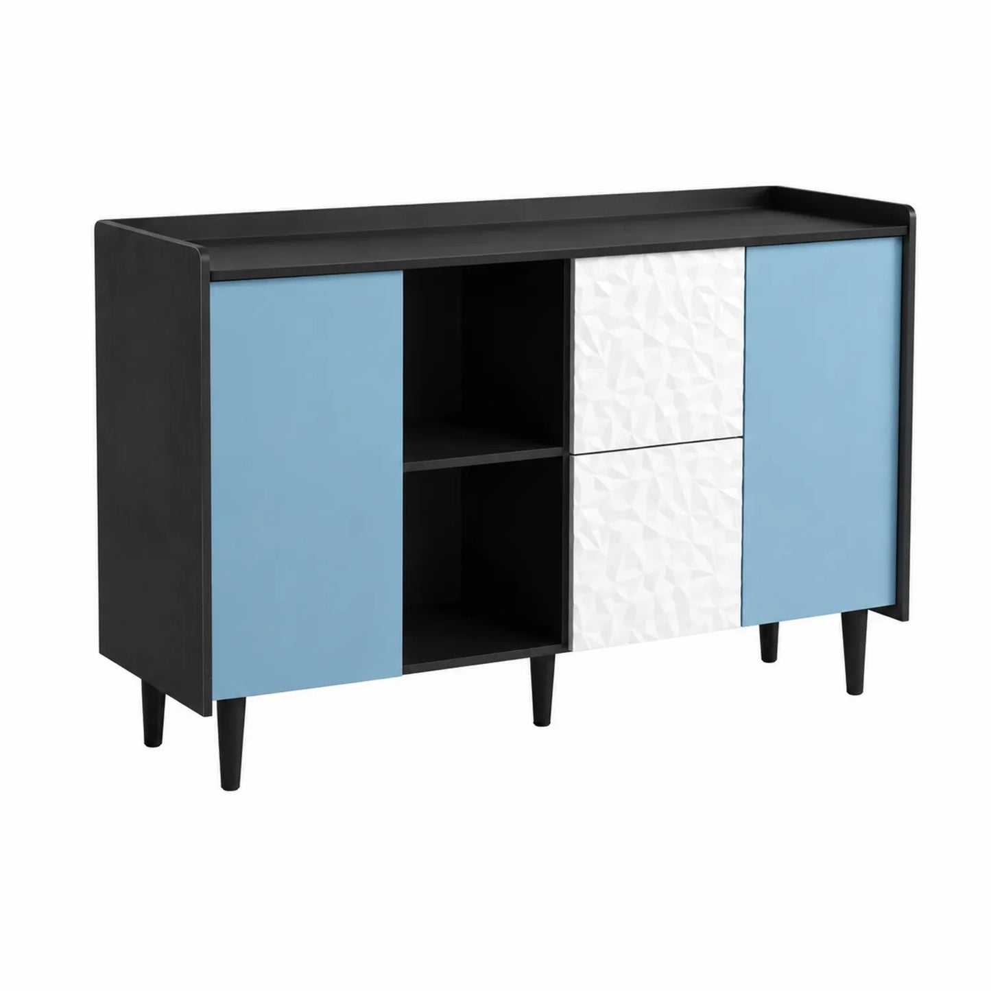 Sideboard MDF Schwarz/Blau/Weiß 120x40x80cm