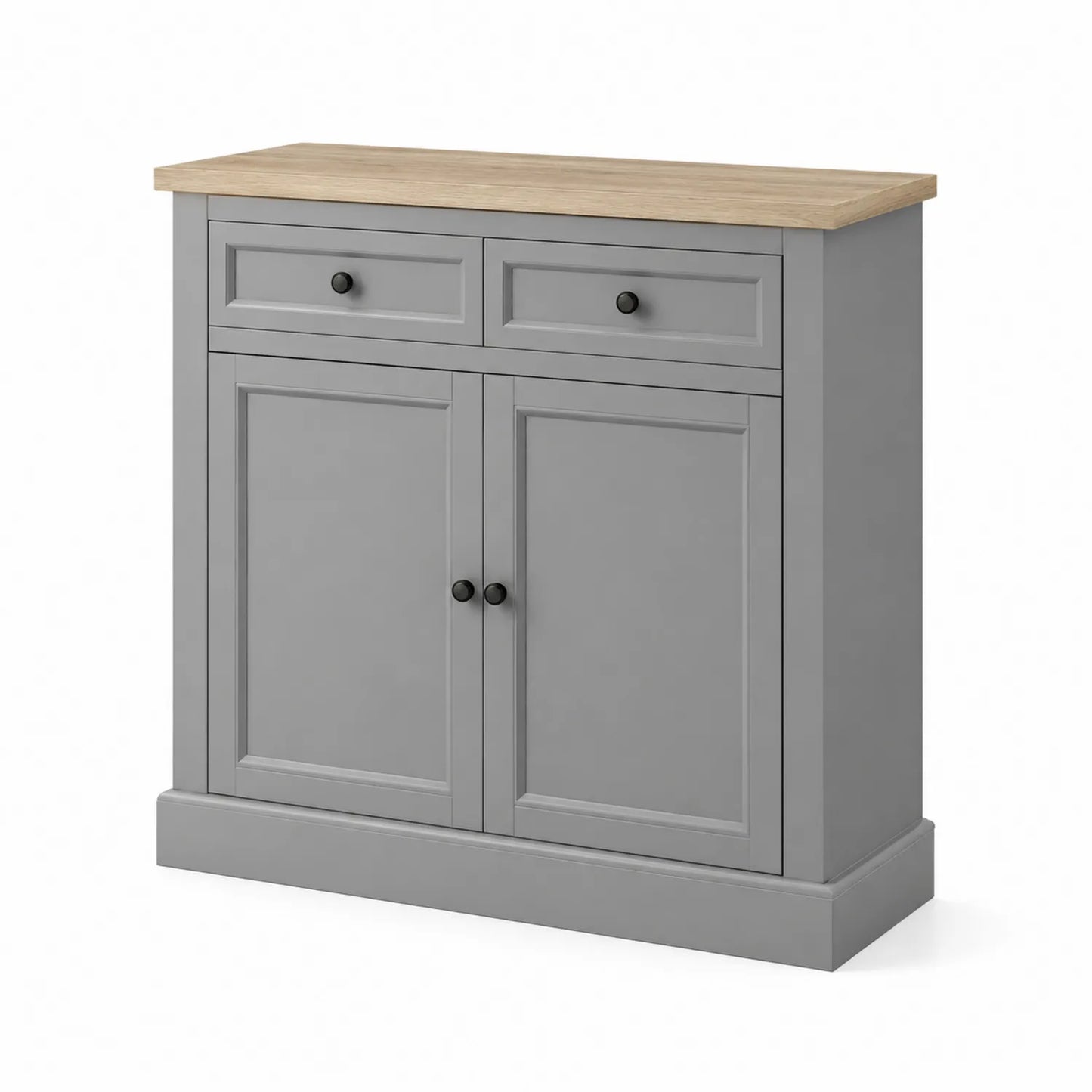 Sideboard mit 2 Türen und 2 Schubladen aus MDF und Massivholz Grau 90x35x80cm
