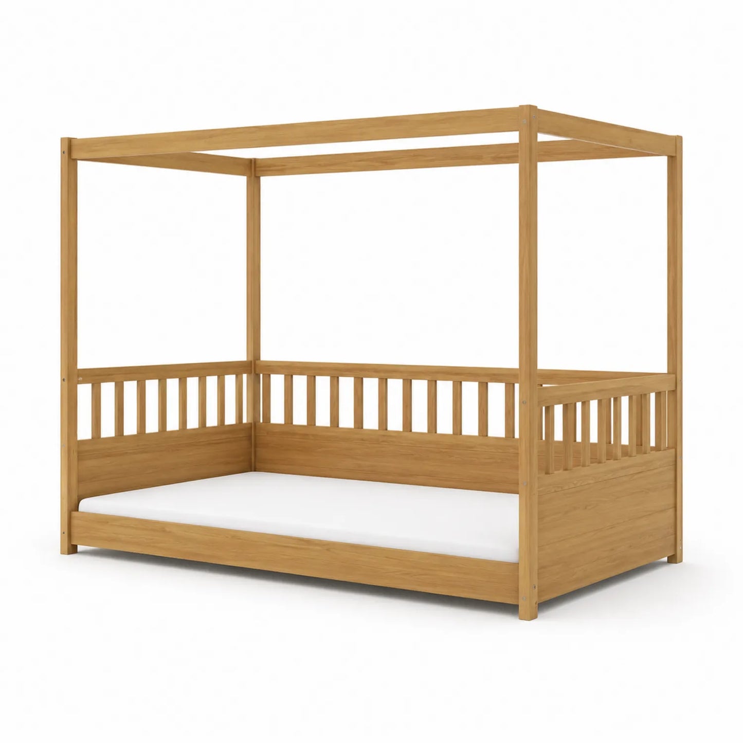 Tagesbett Himmelbett aus Eiche Massivholz 206x98x188 cm Hellbraun