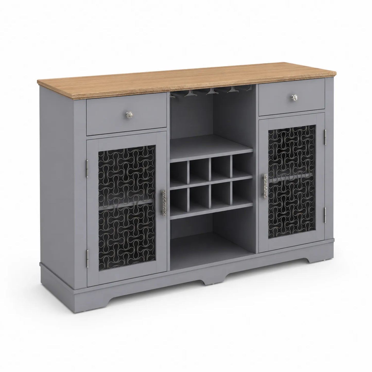 Grau Sideboard aus Eichenfurnier und MDF mit Metallgitter