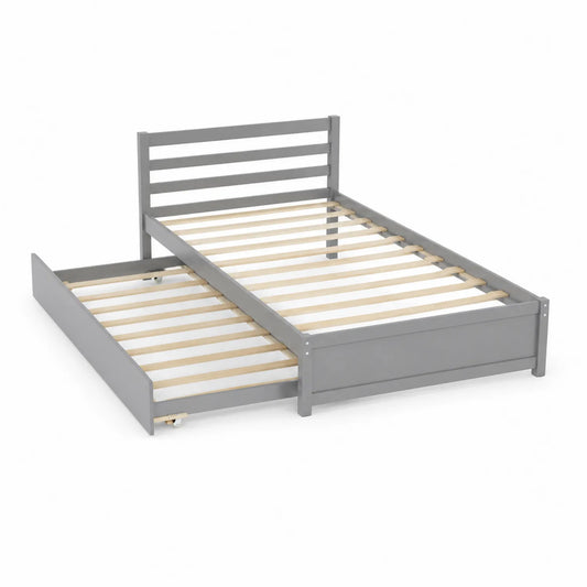 Holzbett mit ausziehbarem Gästebett Grau