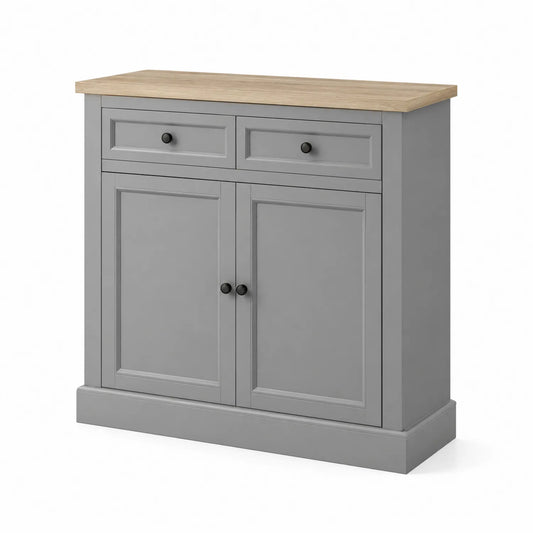 Sideboard mit 2 Türen und 2 Schubladen aus MDF und Massivholz Grau 90x35x80cm