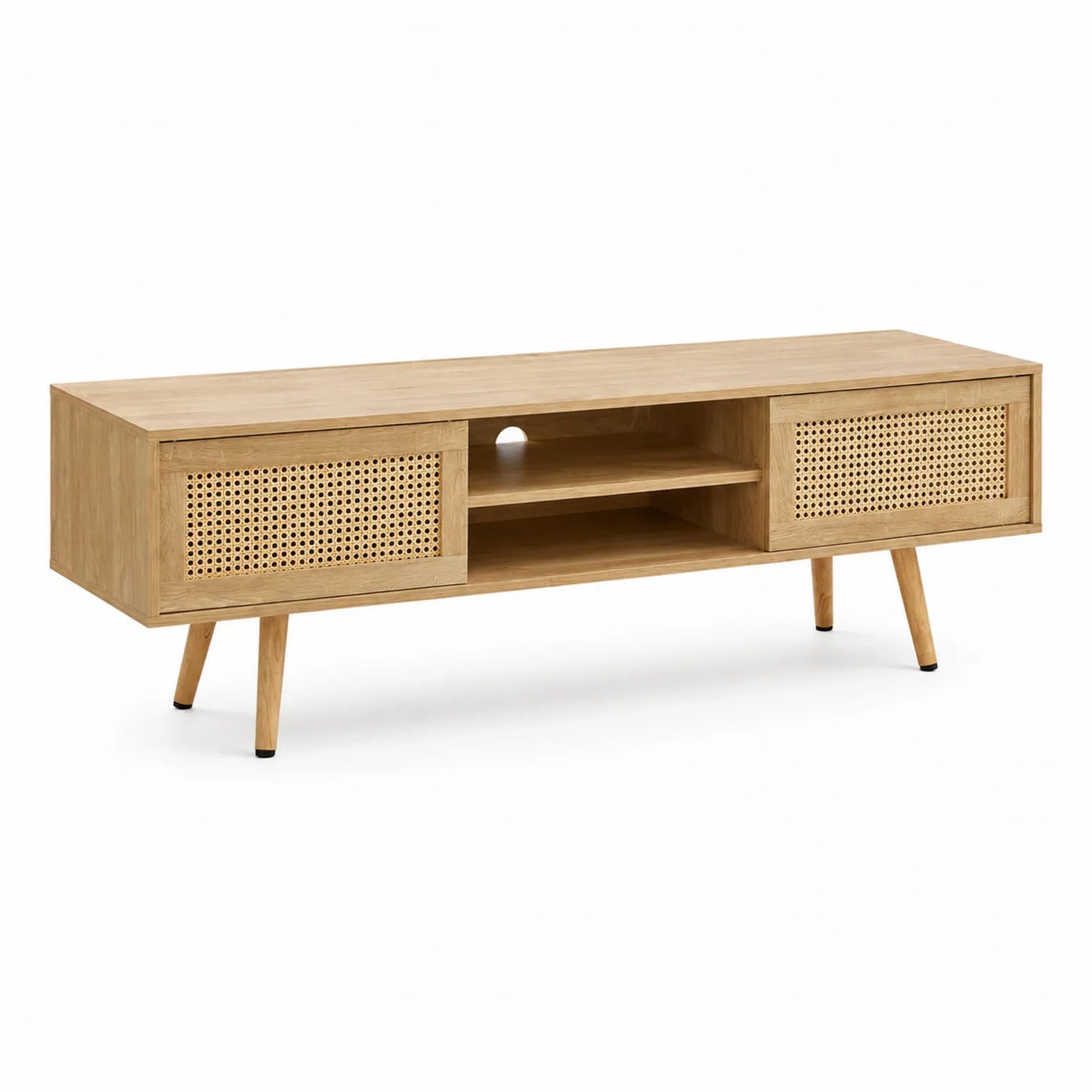 Holz TV-Unterschrank mit Rattantüren 150x40x50cm