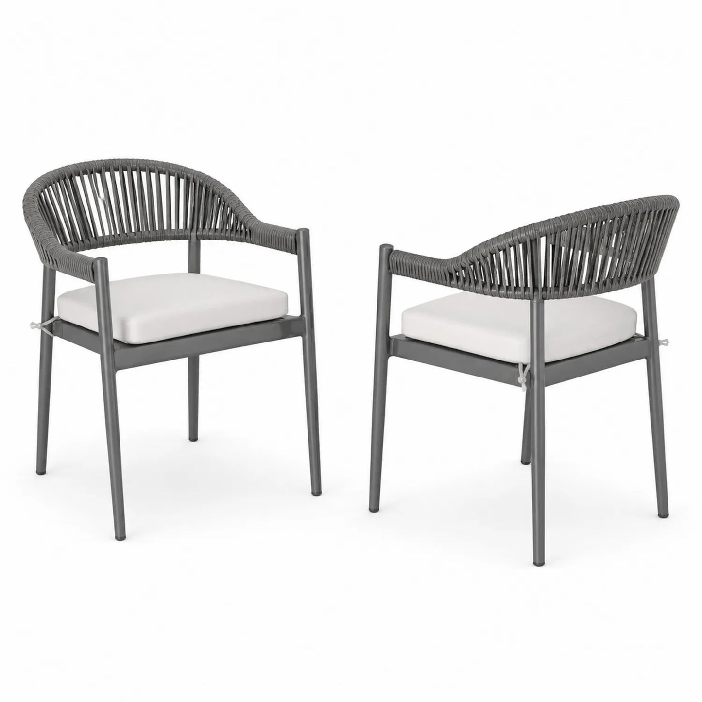 Aluminium Outdoor-Stühle Set mit Polyesterseil Grau und Kissen Weiß