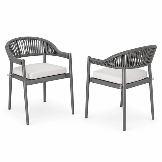 Aluminium Outdoor-Stühle Set mit Polyesterseil Grau und Kissen Weiß