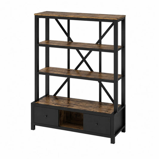 Bücherregal 4 Ebenen MDF Holzoptik Stahlrahmen