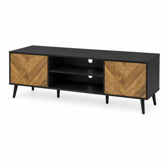 TV-Schrank Schwarz mit Holzoptik Türen 150cm